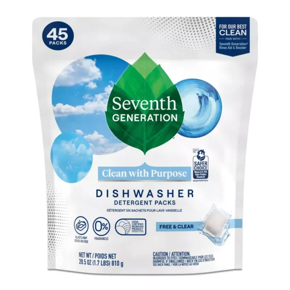 Seventh Generation Natural Dishwasher Detergent Packs Free and Clear 45 CT