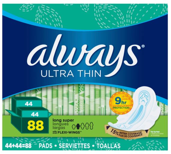 Always Ultra Thin Long and Super Pads with Flexi-Wings Multipack, 88 ct.