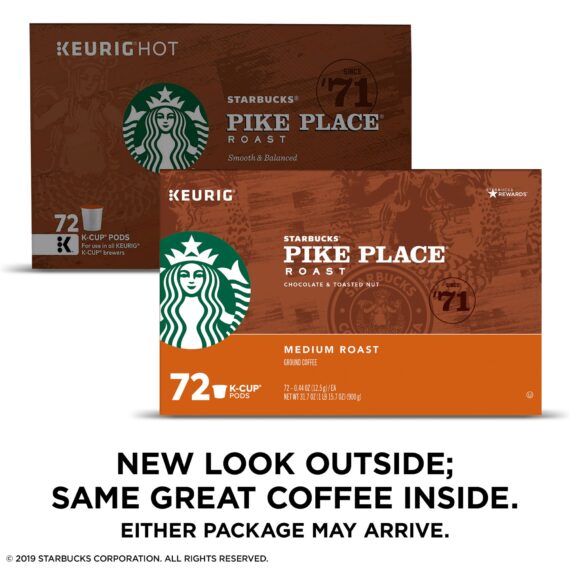 Starbucks Pike Place Roast Medium Roast Single Cup Coffee for Keurig Brewers K-Cup Pods, 72 ct.