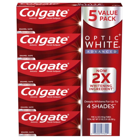 Colgate Optic White Advanced Teeth Whitening Toothpaste, 5 pk./4.2 oz.