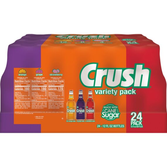 Crush Orange, Strawberry, and Cream Soda Real Sugar Variety Pack, 24 pk./12 oz. Glass Bottles