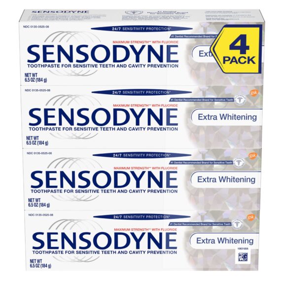 Sensodyne Extra Whitening Fluoride Toothpaste for Sensitive Teeth, 4 ct.