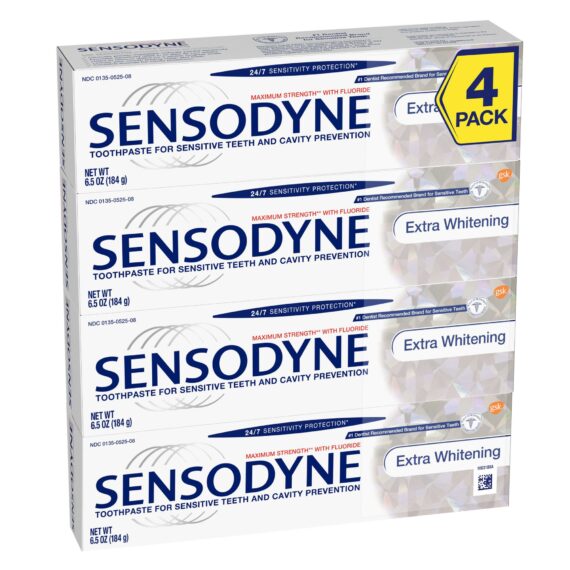 Sensodyne Extra Whitening Fluoride Toothpaste for Sensitive Teeth, 4 ct.