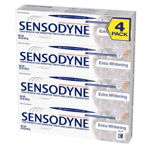 Sensodyne Extra Whitening Fluoride Toothpaste for Sensitive Teeth, 4 ct.