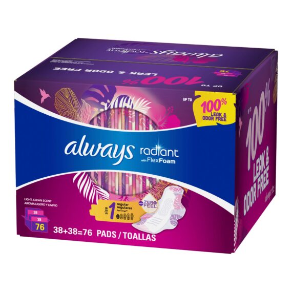 Always Radiant Regular Absorbency Pads with Wings, 76 ct.