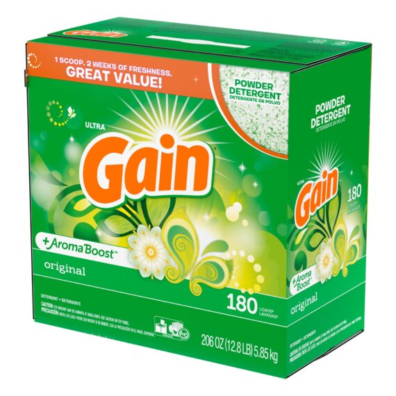 Gain Ultra Original Aroma Boost Powder Laundry Detergent, 180 Loads.