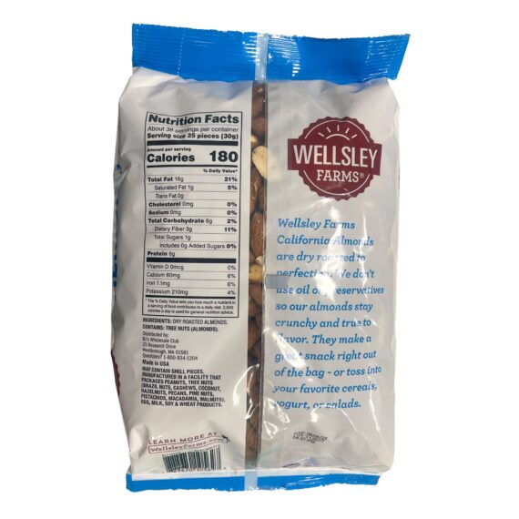 Wellsley Farms Dry Roasted & Unsalted Almonds, 2.5 lbs.