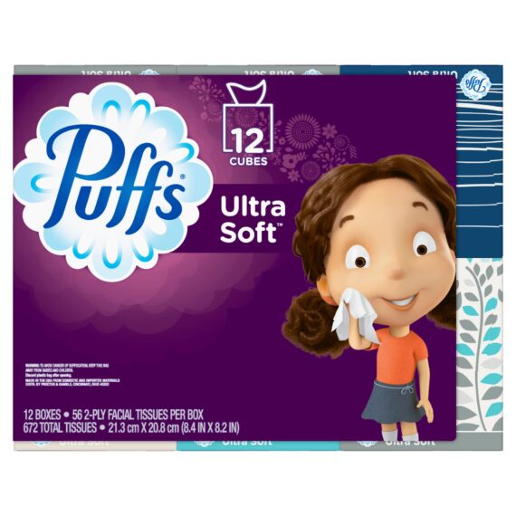 Puffs Ultra Soft & Strong 56-Sheet Facial Tissues, 12 pk.