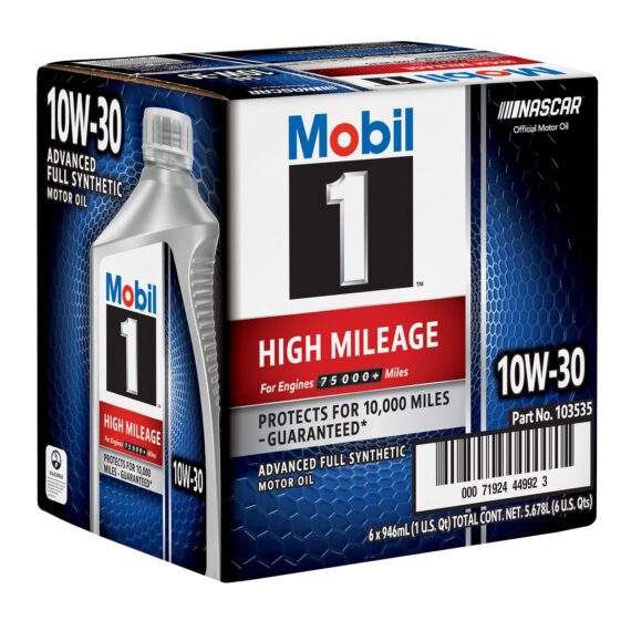 Mobil 1 High Mileage Full Synthetic Motor Oil 10W-30, 6 pk./1 qt.