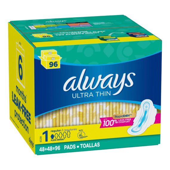 Always Ultra Thin Regular Pads with Flexi-Wings, 96 ct.