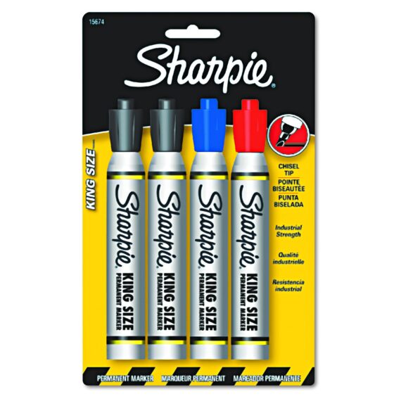 Sharpie King Size Marker with Chisel Tip, 4 per Pack - Blue/Red/Black