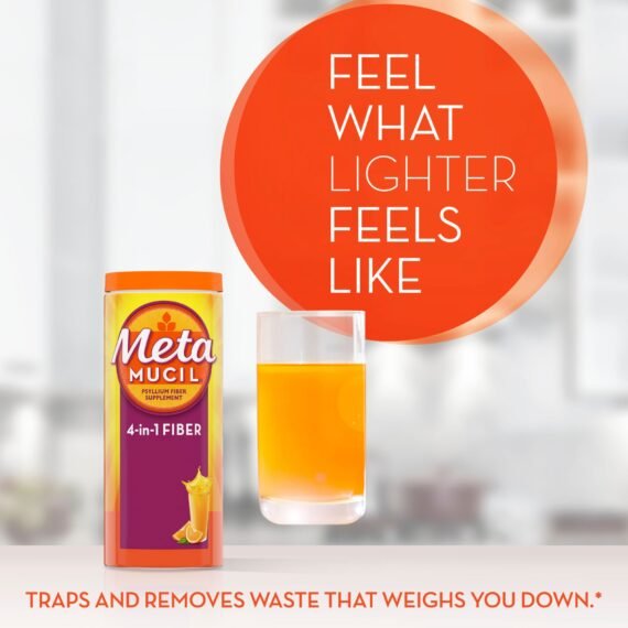 Metamucil Fiber, 4-in-1 Psyllium Fiber with No Sugar, Orange Smooth Flavored Drink, 260 Servings