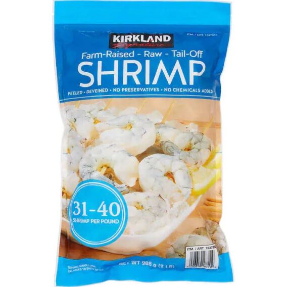 Kirkland Signature Farm-Raised Raw Shrimp, Tail-Off, Peeled, Deveined, 31-40-count, 2 lbs