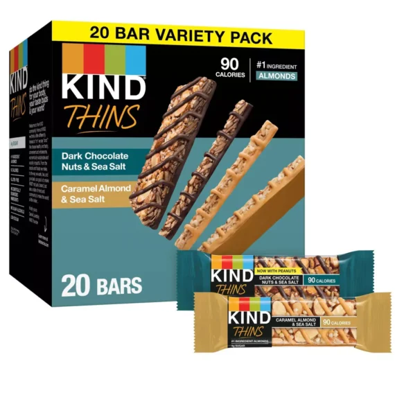 KIND Thins Dark Chocolate Nuts and Sea Salt & Caramel Almond and Sea Salt Bars Variety Pack ? 20ct